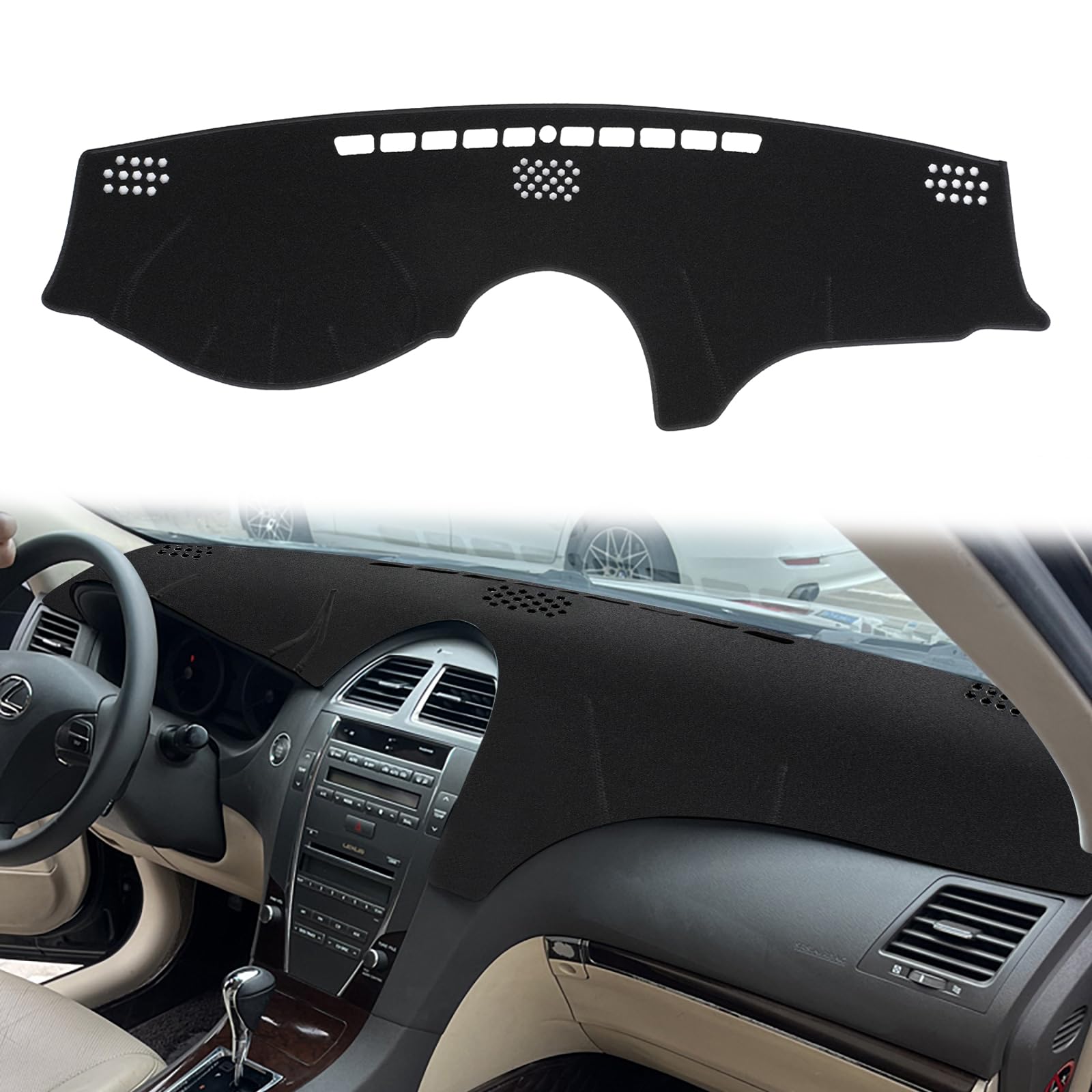 HanLanKa front view of black dash cover showing precise fit and improved dashboard look