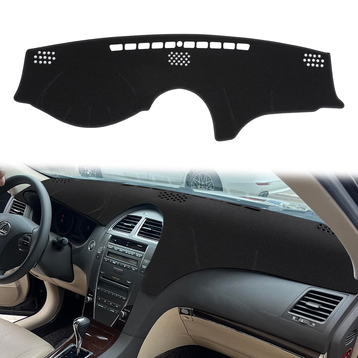 HanLanKa front view of black dash cover showing precise fit and improved dashboard look