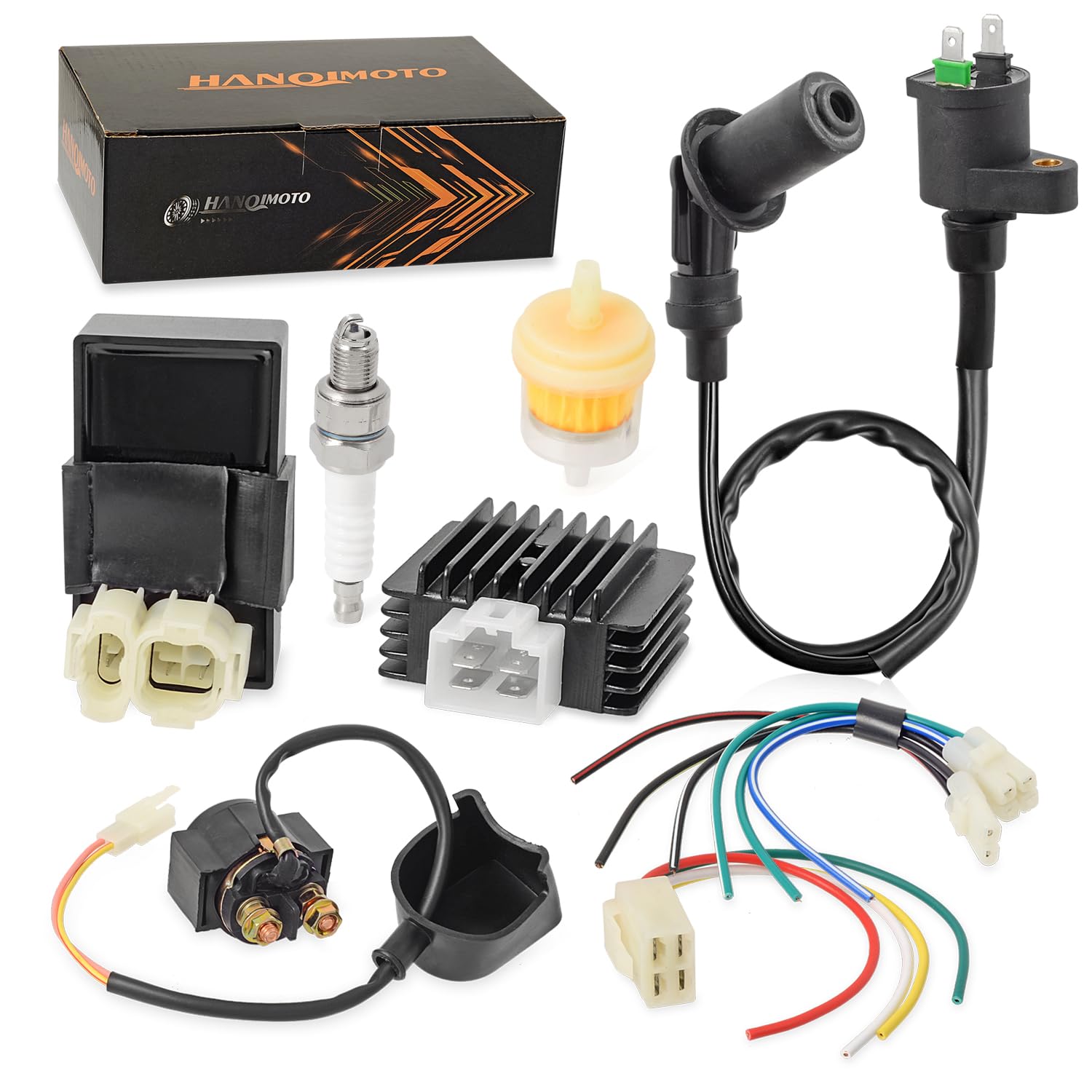 HANQIMOTO front view of entire ignition kit showing contents and fitment benefits