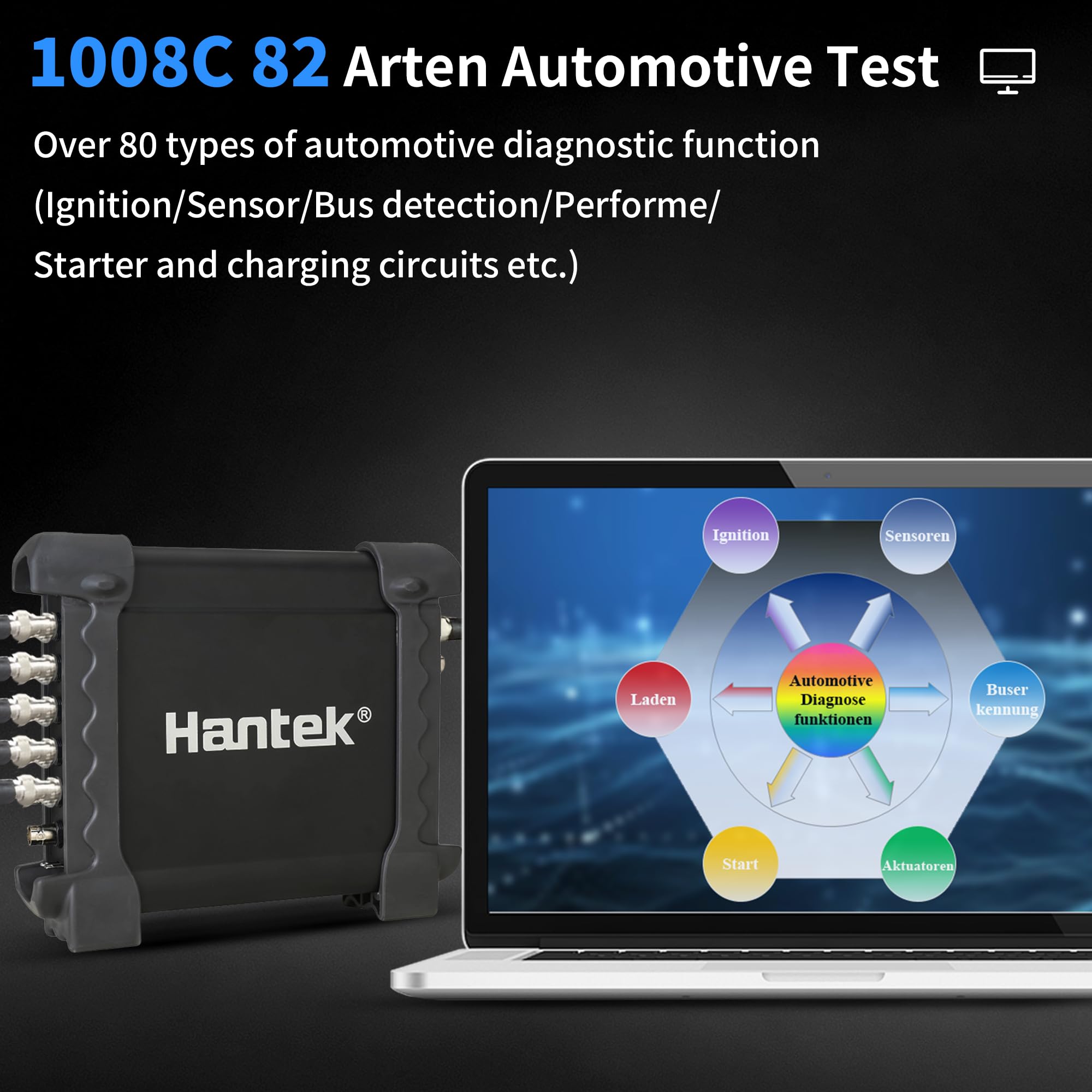 Hantek 1008C signal generator output terminal emphasizing programmable test signals