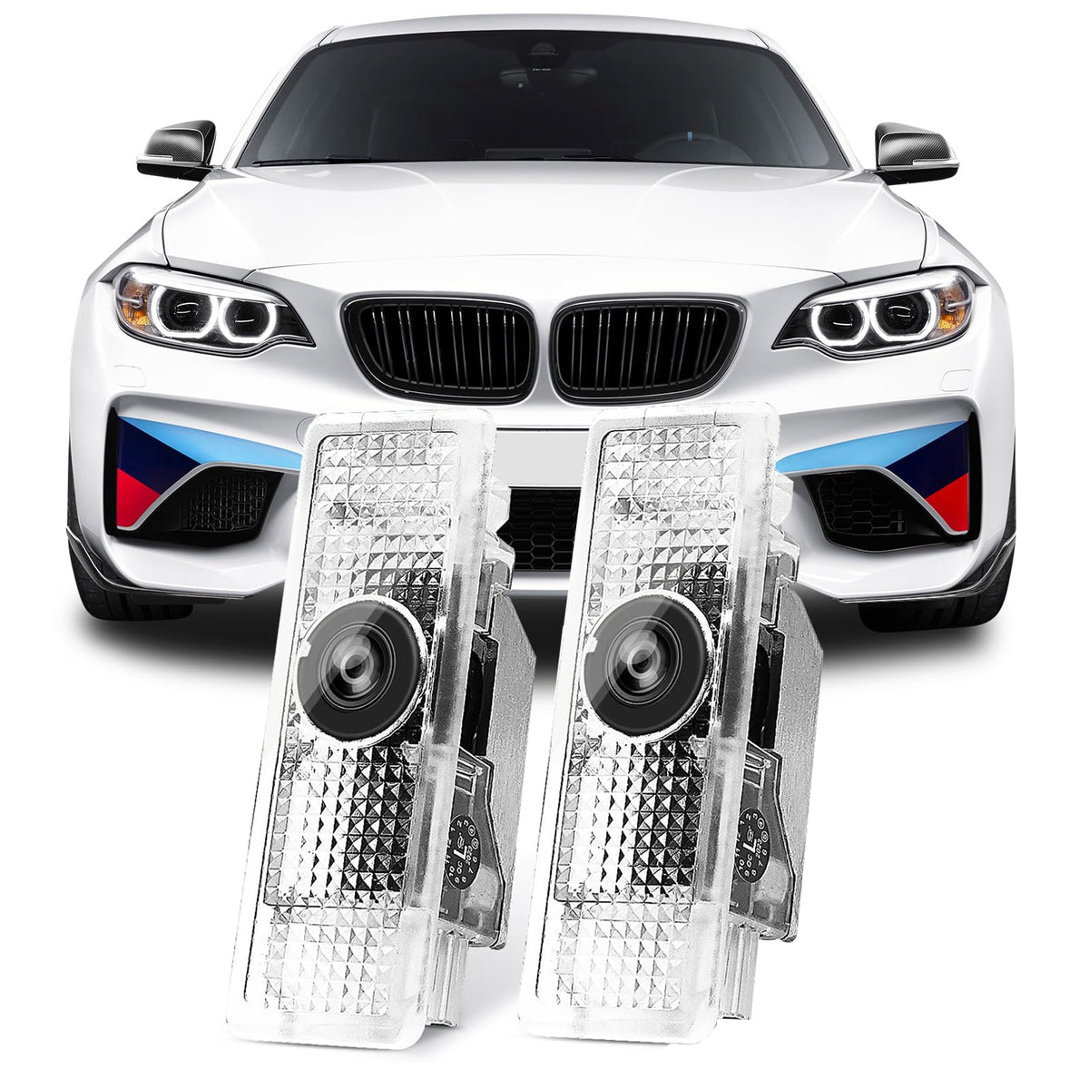 HAOGI front view of ClassicBlueWhiteLogo puddle lamps showing product benefit clarity
