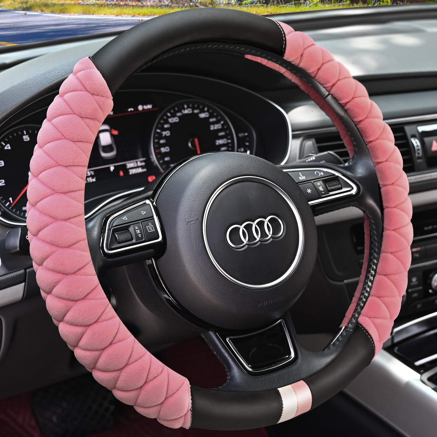 HAOKAY pink front view showing soft plush and snug fit benefit