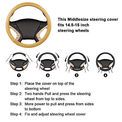 HAOKAY cover size comparison with hand to show fit for 14.5–15 inch steering wheels