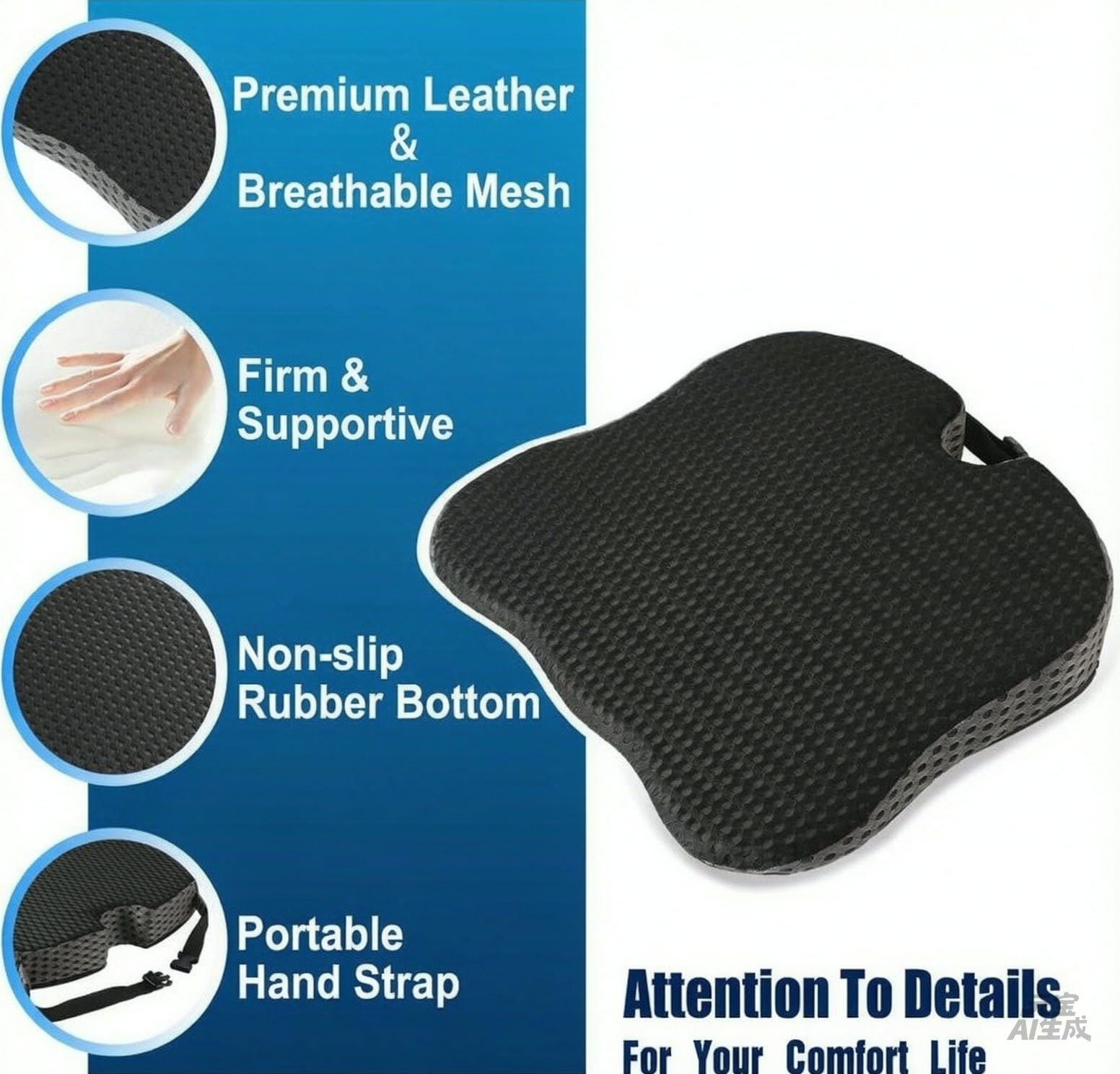 Hapiclody non-slip rubber bottom securing cushion to seat for stable driving