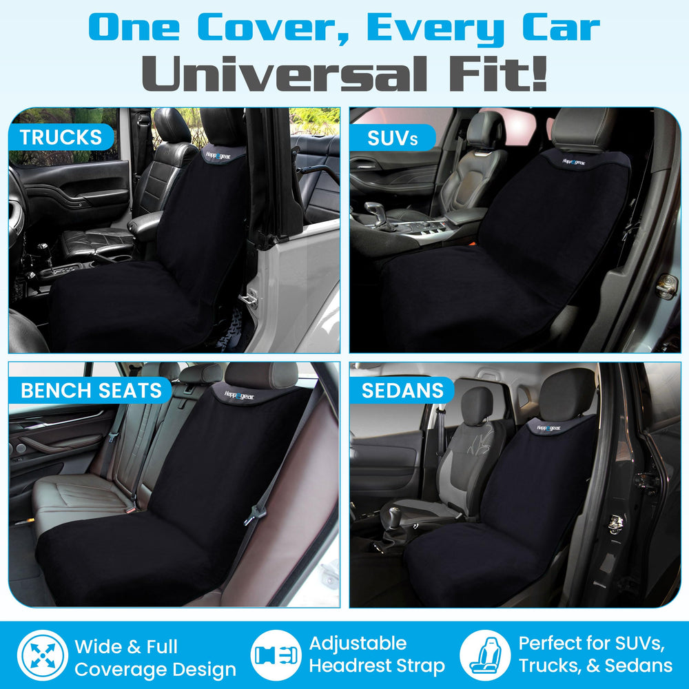 HAPPEGEAR with a dog on seat illustrating pet-safe coverage and easy cleanup