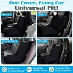 HAPPEGEAR with a dog on seat illustrating pet-safe coverage and easy cleanup