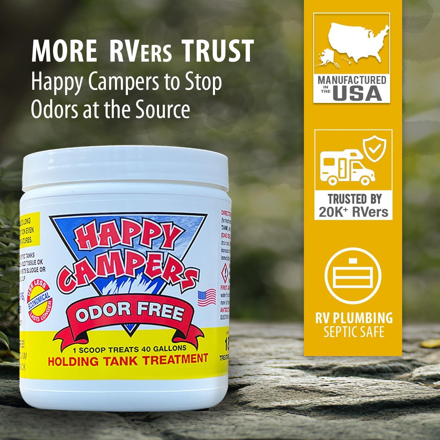 Happy Campers powder close-up texture showing concentrated formula benefit