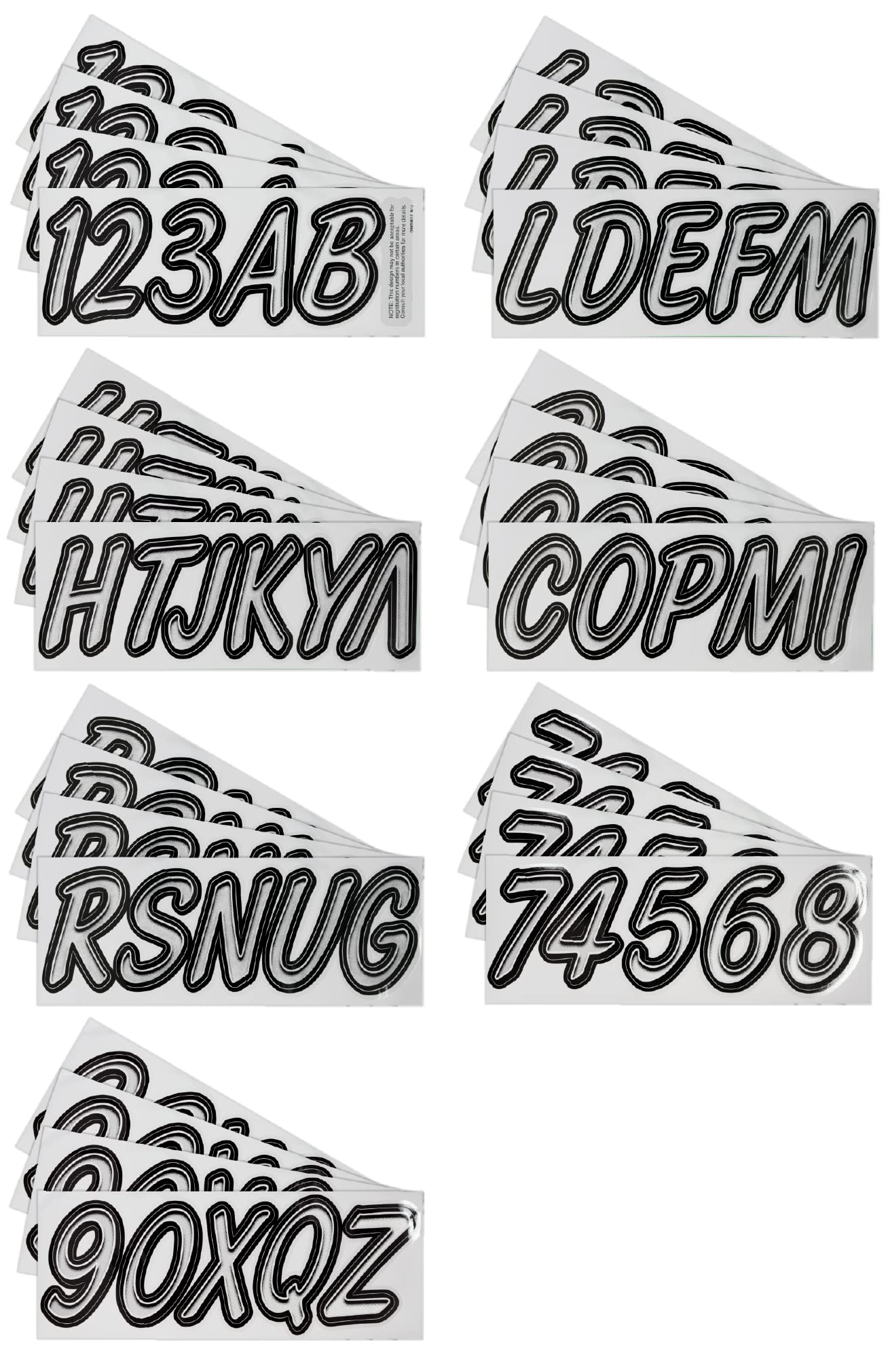 Hardline Products sheet layout with letters and numbers, easy selection