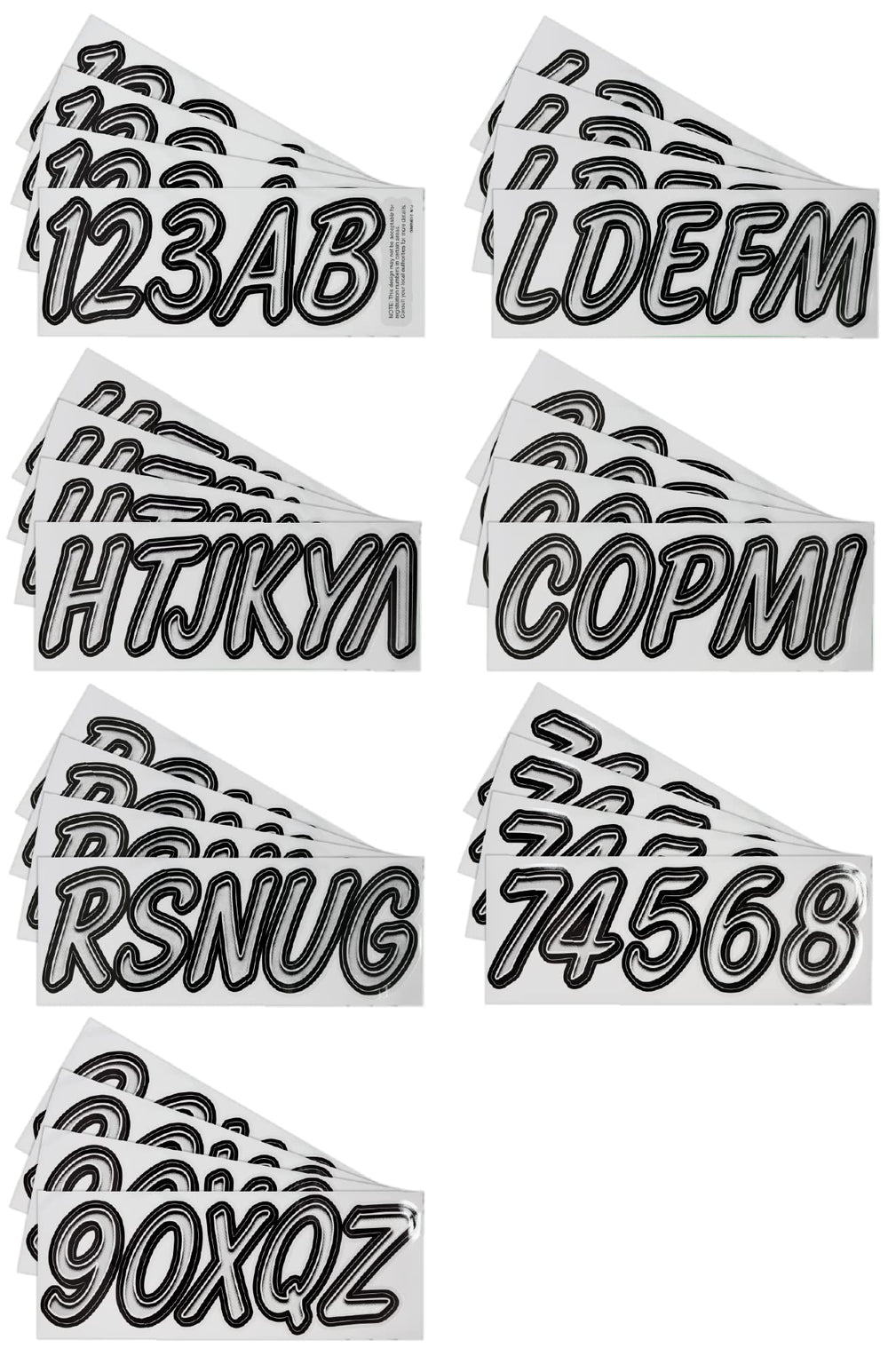 Hardline Products sheet layout with letters and numbers, easy selection