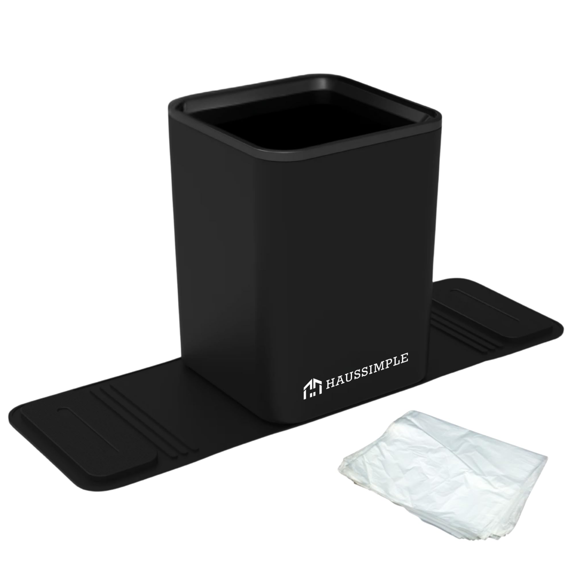 HAUSSIMPLE front view of compact car trash can showing sleek profile and space-saving benefit