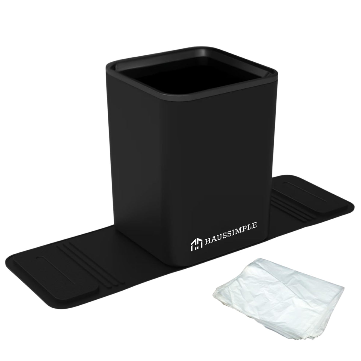 HAUSSIMPLE front view of compact car trash can showing sleek profile and space-saving benefit