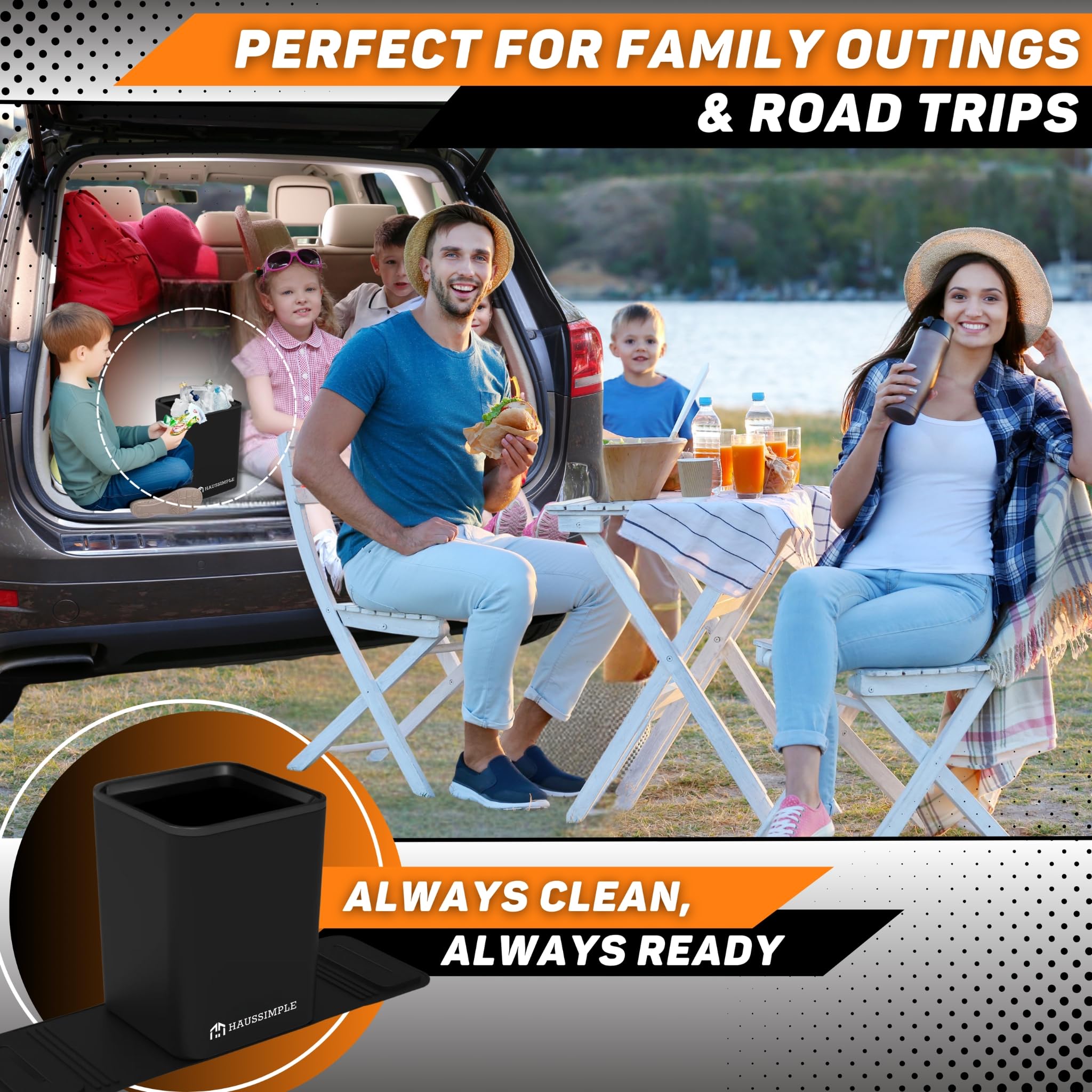 HAUSSIMPLE trash can installed on front passenger floor offering tidy cabin organization