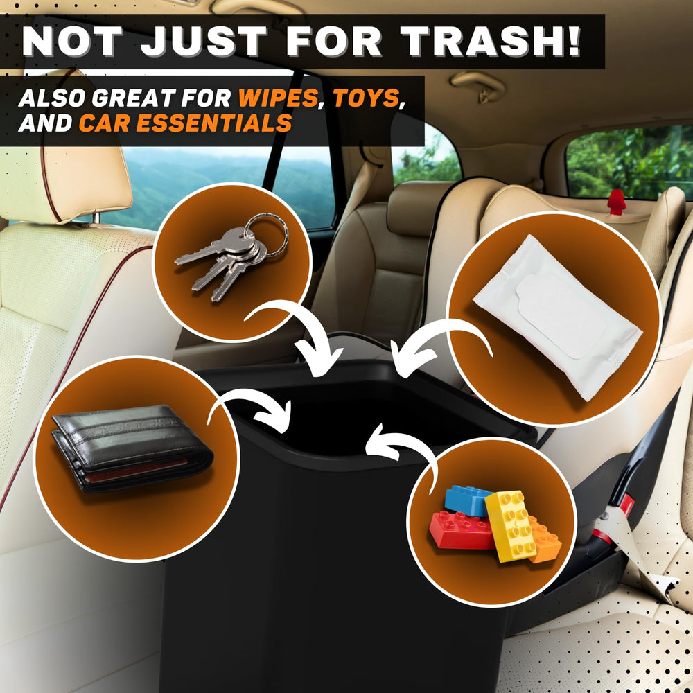 HAUSSIMPLE trash can placed behind front seat showing discreet rear passenger waste solution