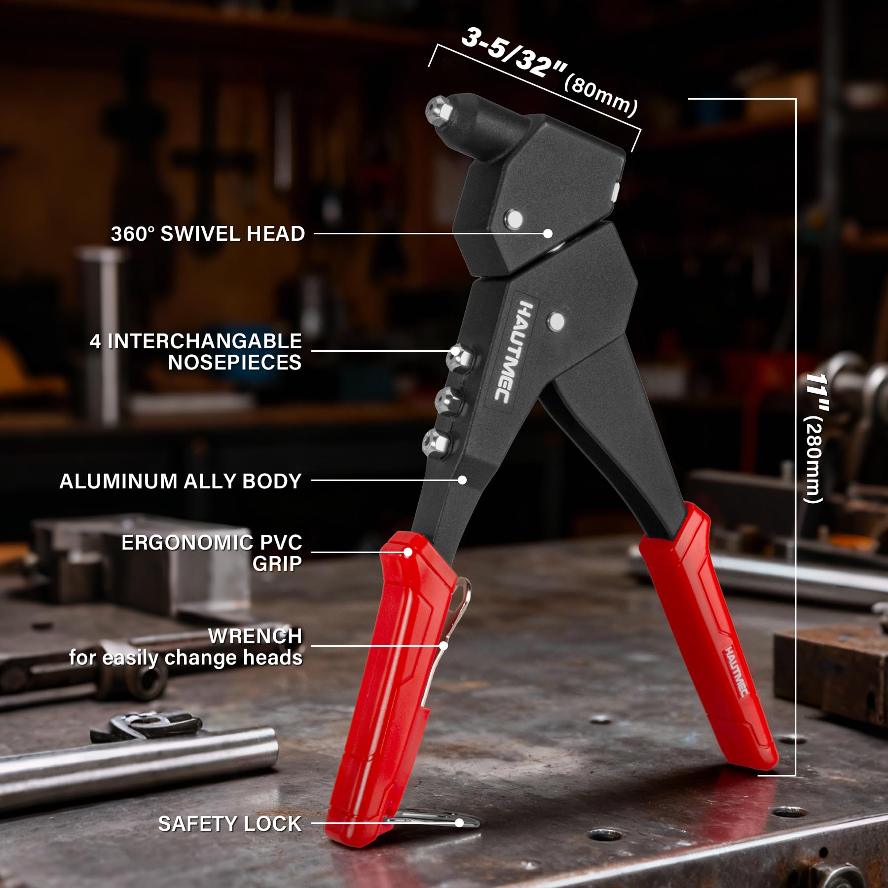 HAUTMEC handle grip detail highlighting soft anti-slip rubber for comfortable extended use