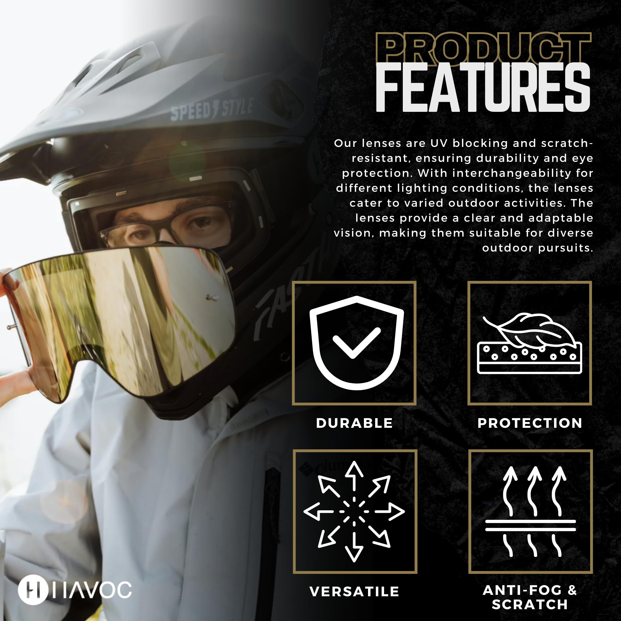 Havoc Racing goggles with clear Infinity lens in night ride demonstrating improved low-light sight