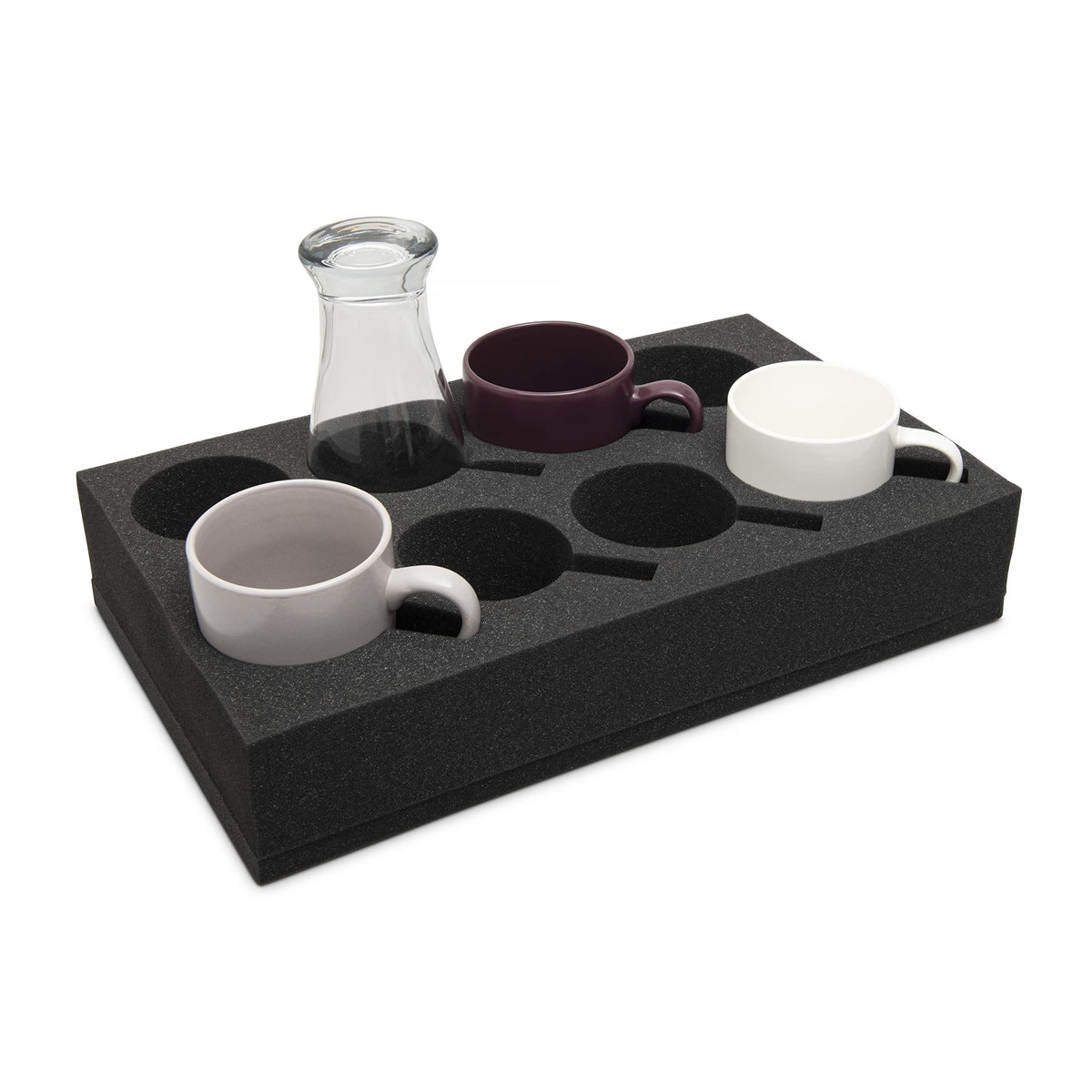 HAWETICO front view of foam organizer showing eight cushioned slots and compact design benefit