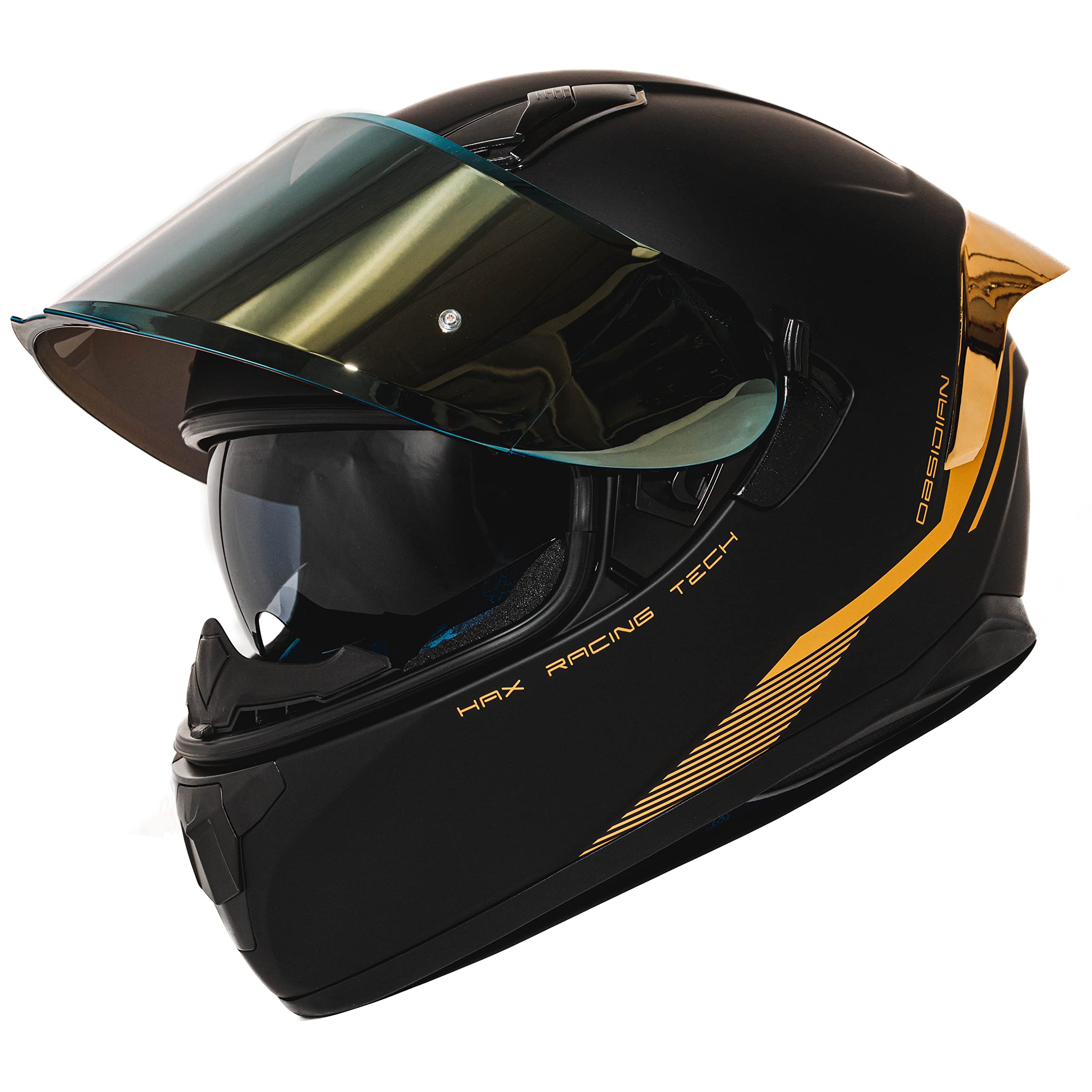 HAX side view gold accent emphasizing aerodynamic profile and reduced wind noise benefit