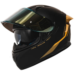 HAX side view gold accent emphasizing aerodynamic profile and reduced wind noise benefit
