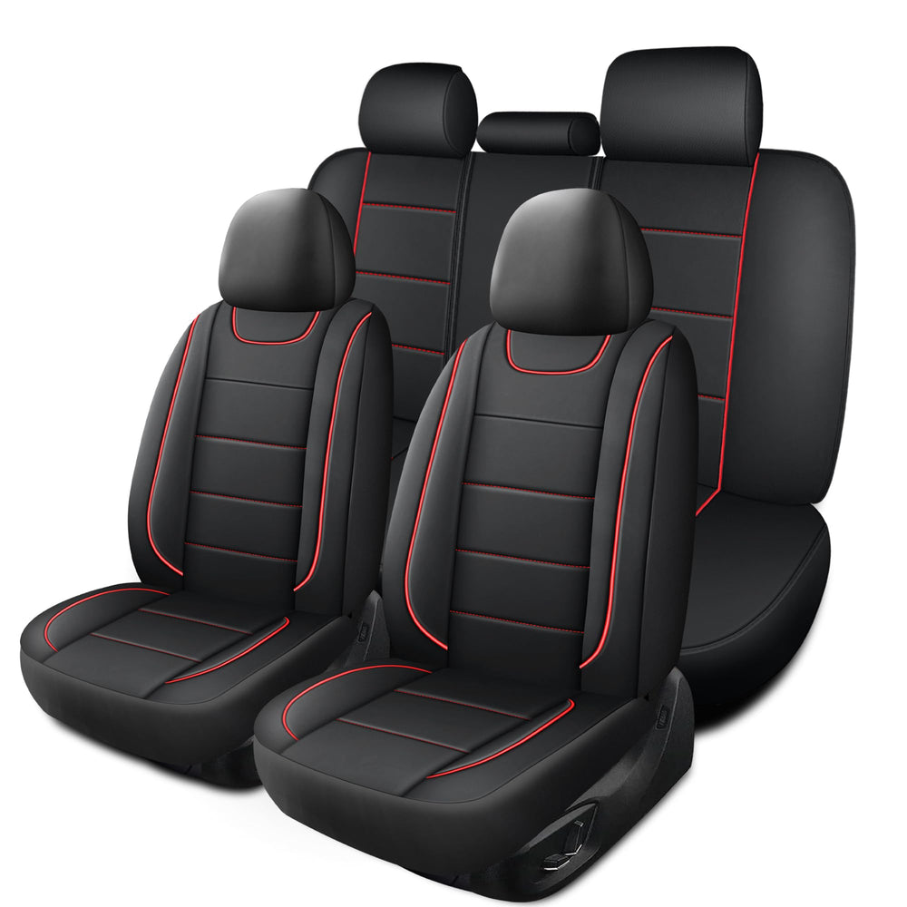 HChengkikz front seat cover full view showing sporty black and red and protection
