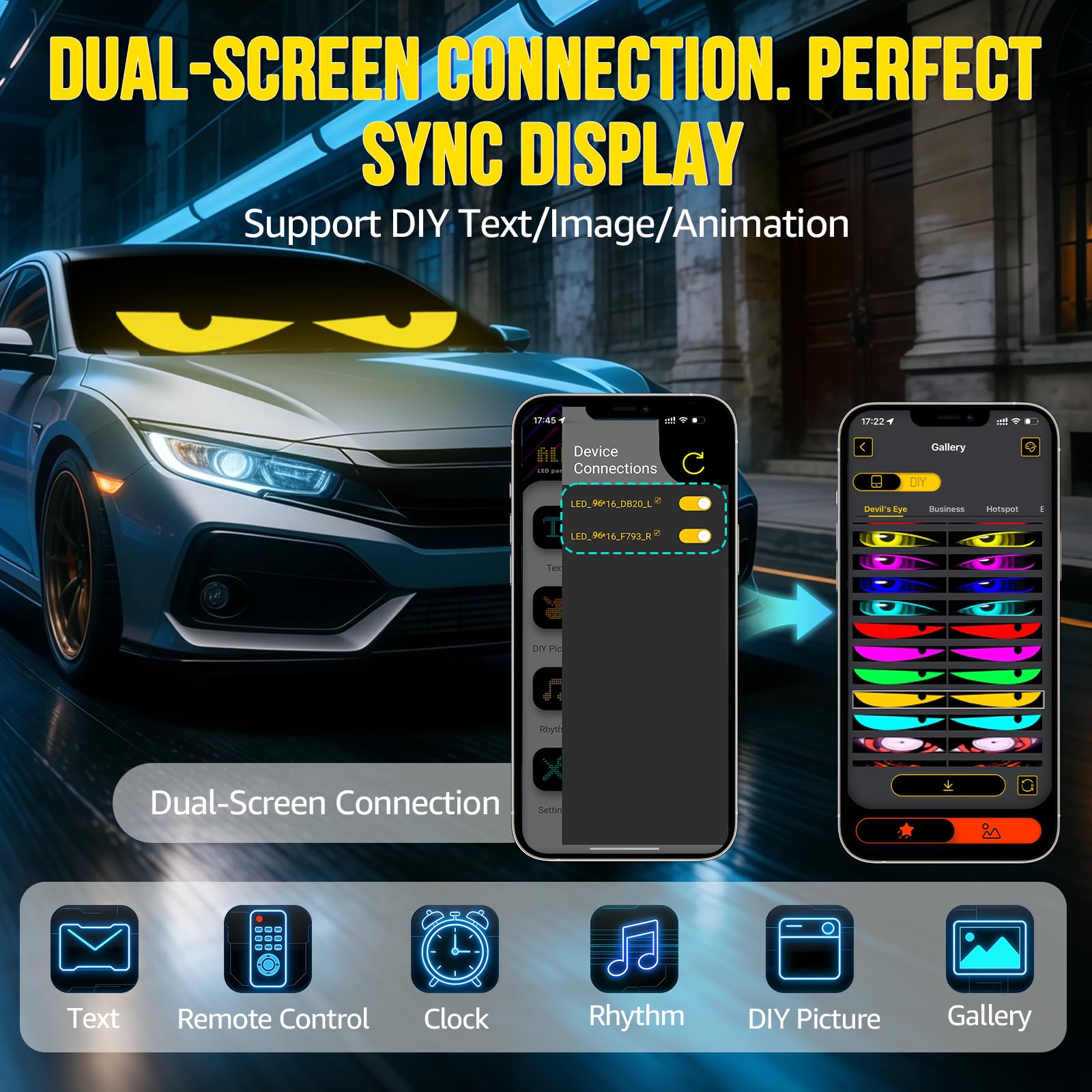 HCYHNB long USB cable and dual-port charger included for convenient plug-and-play power