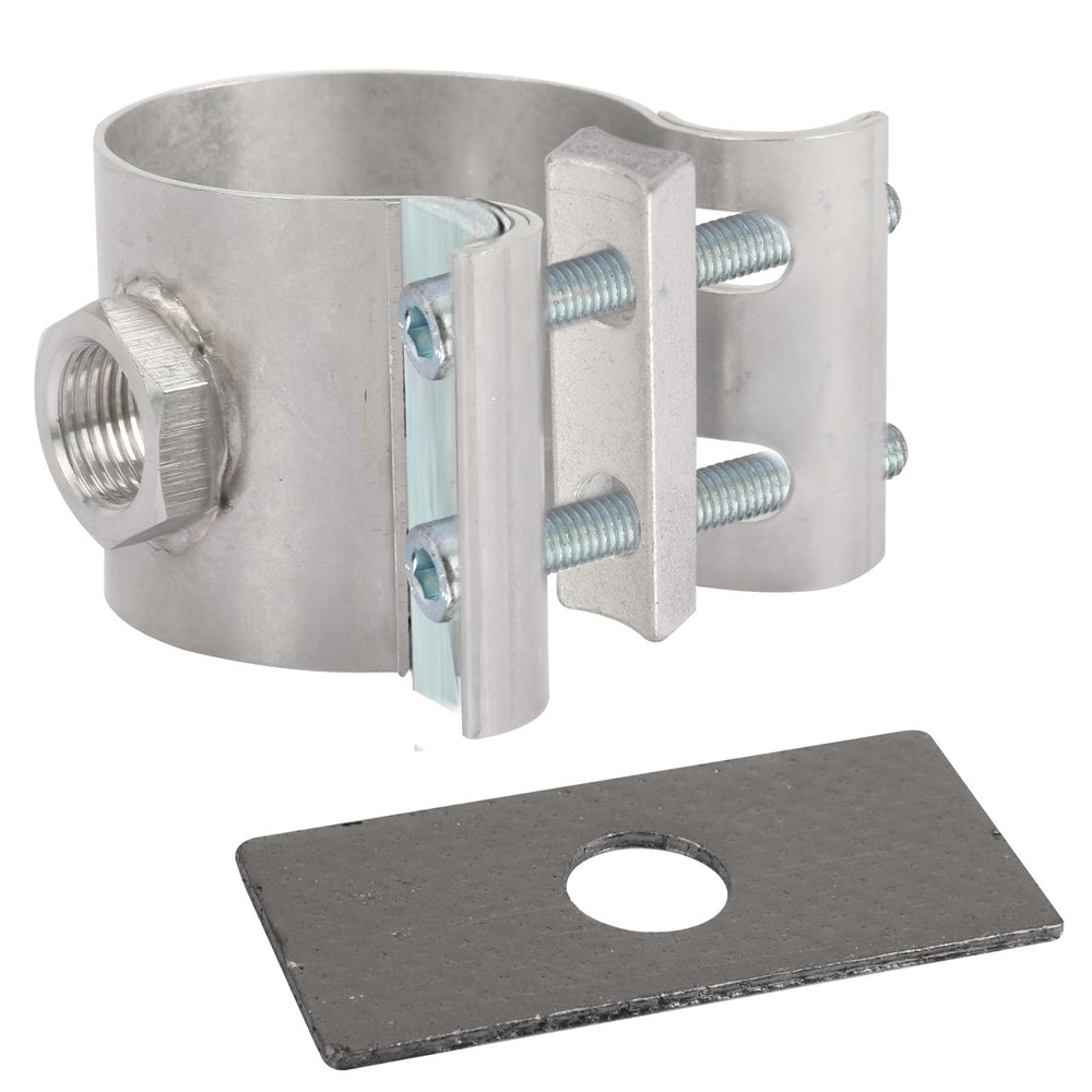 HEBRAR clamp-on bung front view showing corrosion-resistant finish and secure fit benefit