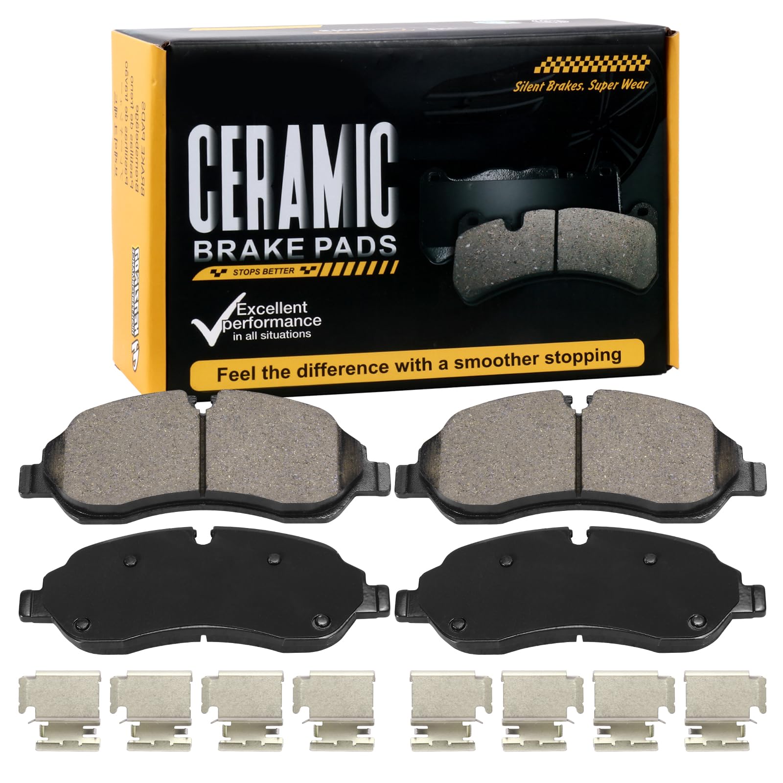 HECHENQICHE front brake pads packaging showing kit and fitment benefits