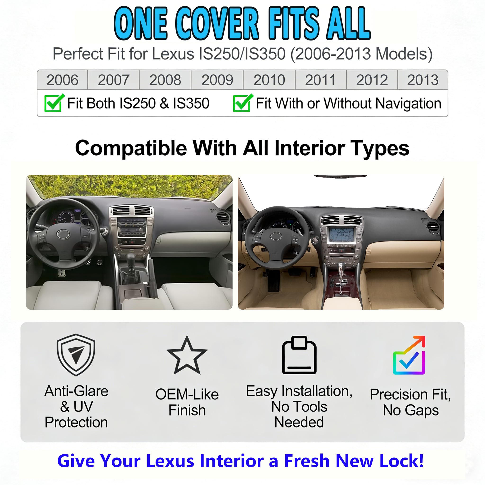 HEDAQI dash cover installed in Lexus interior reducing glare