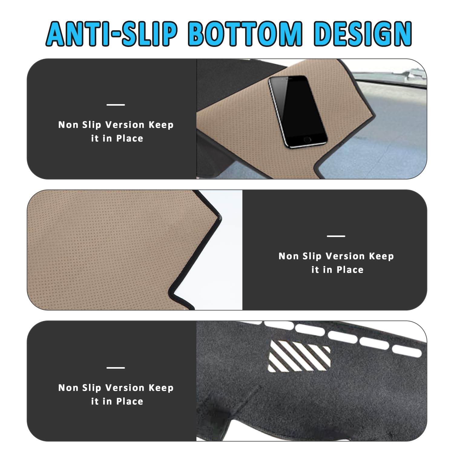 HEDAQI dash cover underside with velcro tabs for secure non-slip hold