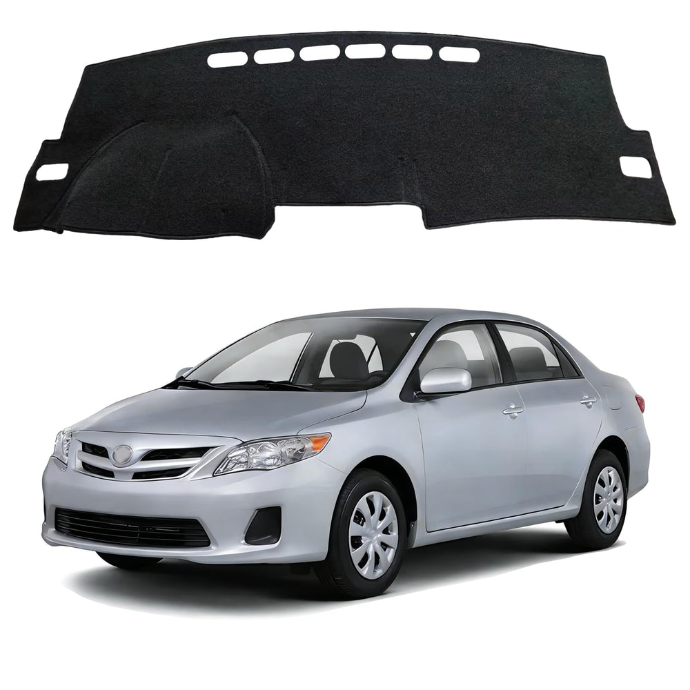 HEDAQI front view dash cover on Corolla showing seamless fit and improved aesthetics