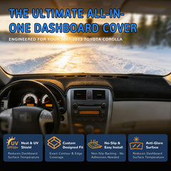 HEDAQI installed dash cover inside Corolla demonstrating improved driver visibility