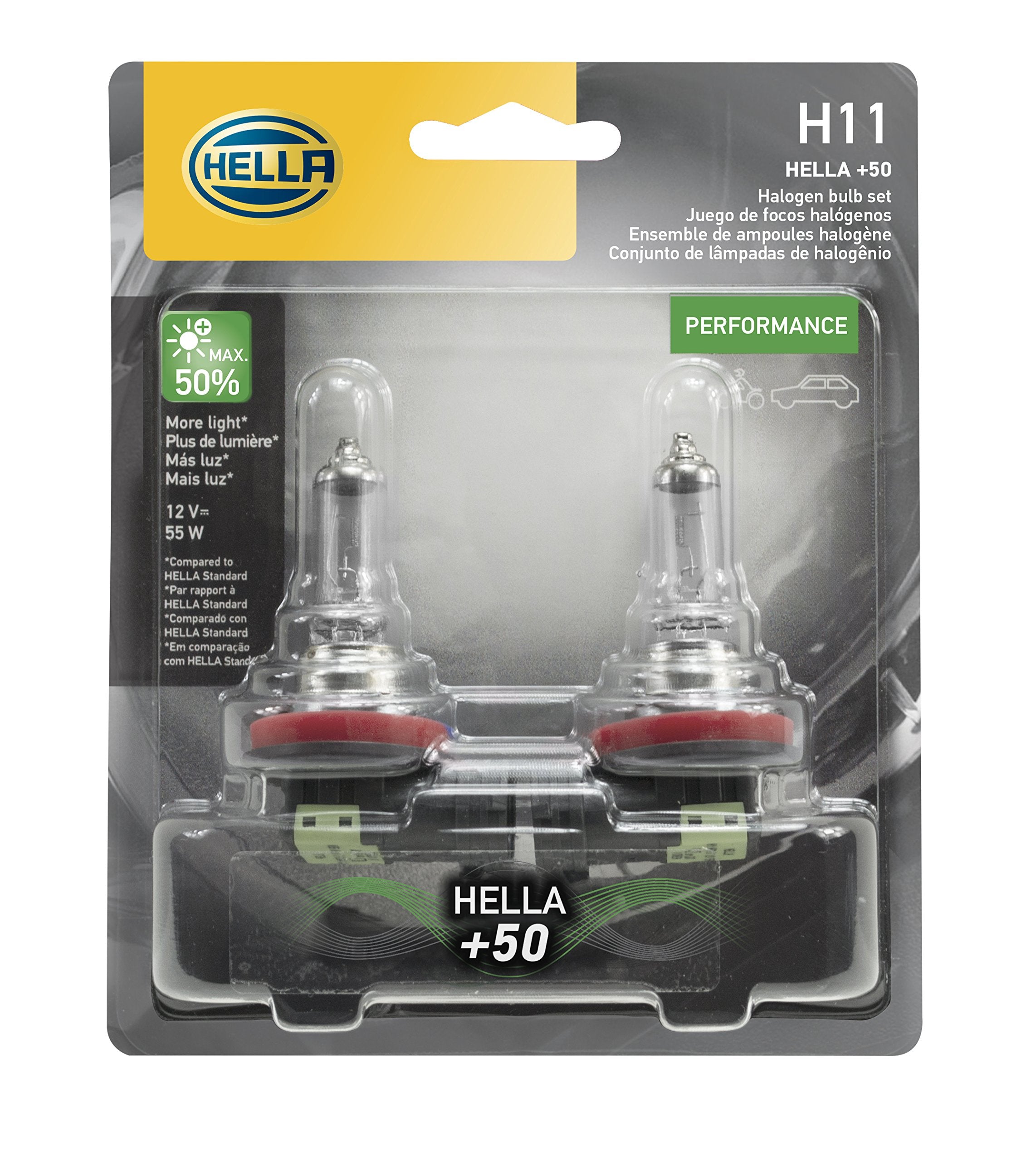 Hella front packaging twin blister pack showing bulbs and branding for easy identification