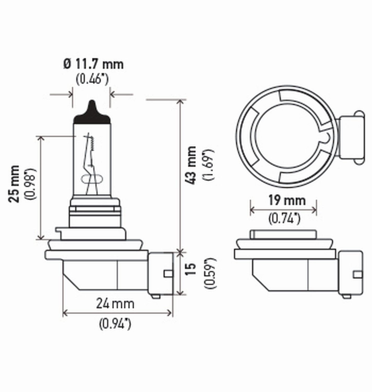 Hella H8TB bulb installed in a vehicle fog light demonstrating correct OE-style fitment