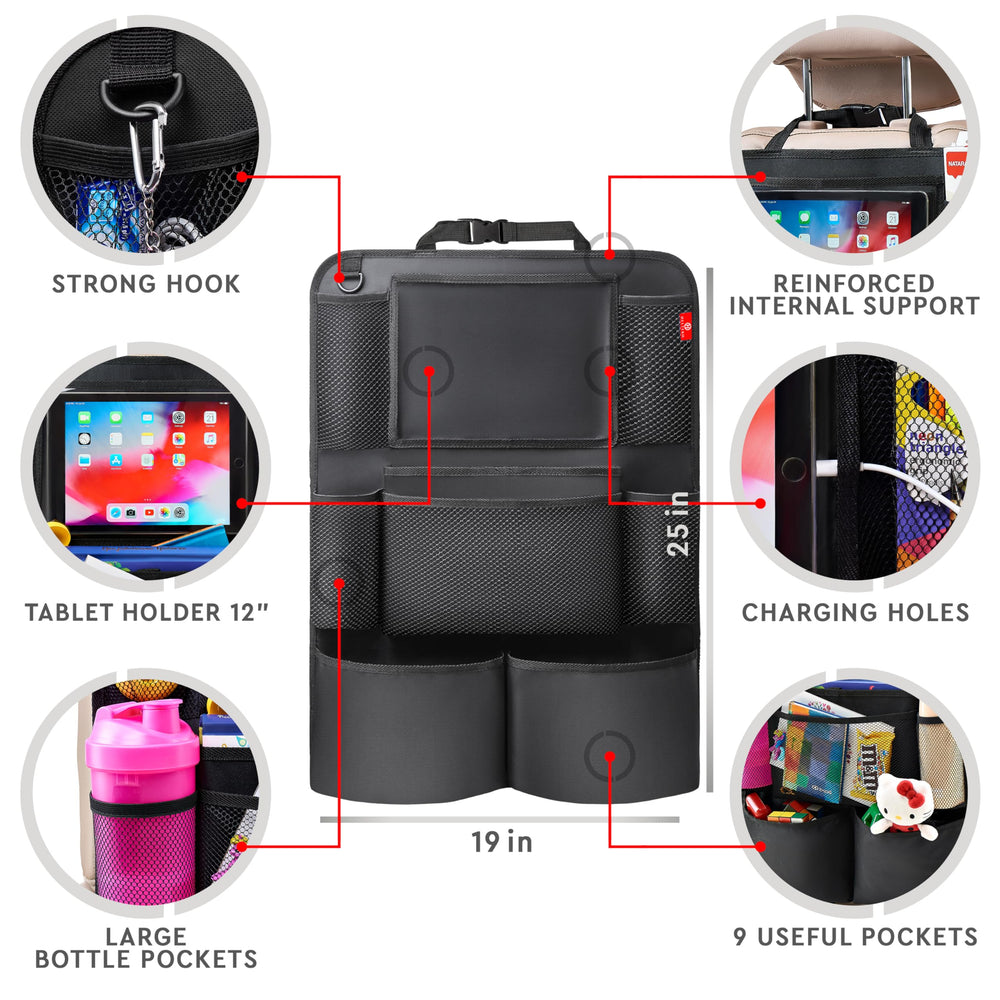 Helteko kids using organizer with tablet for hands-free travel entertainment