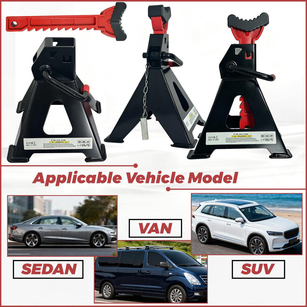 HENBOW jack stands under vehicle in garage demonstrating safe maintenance support benefit