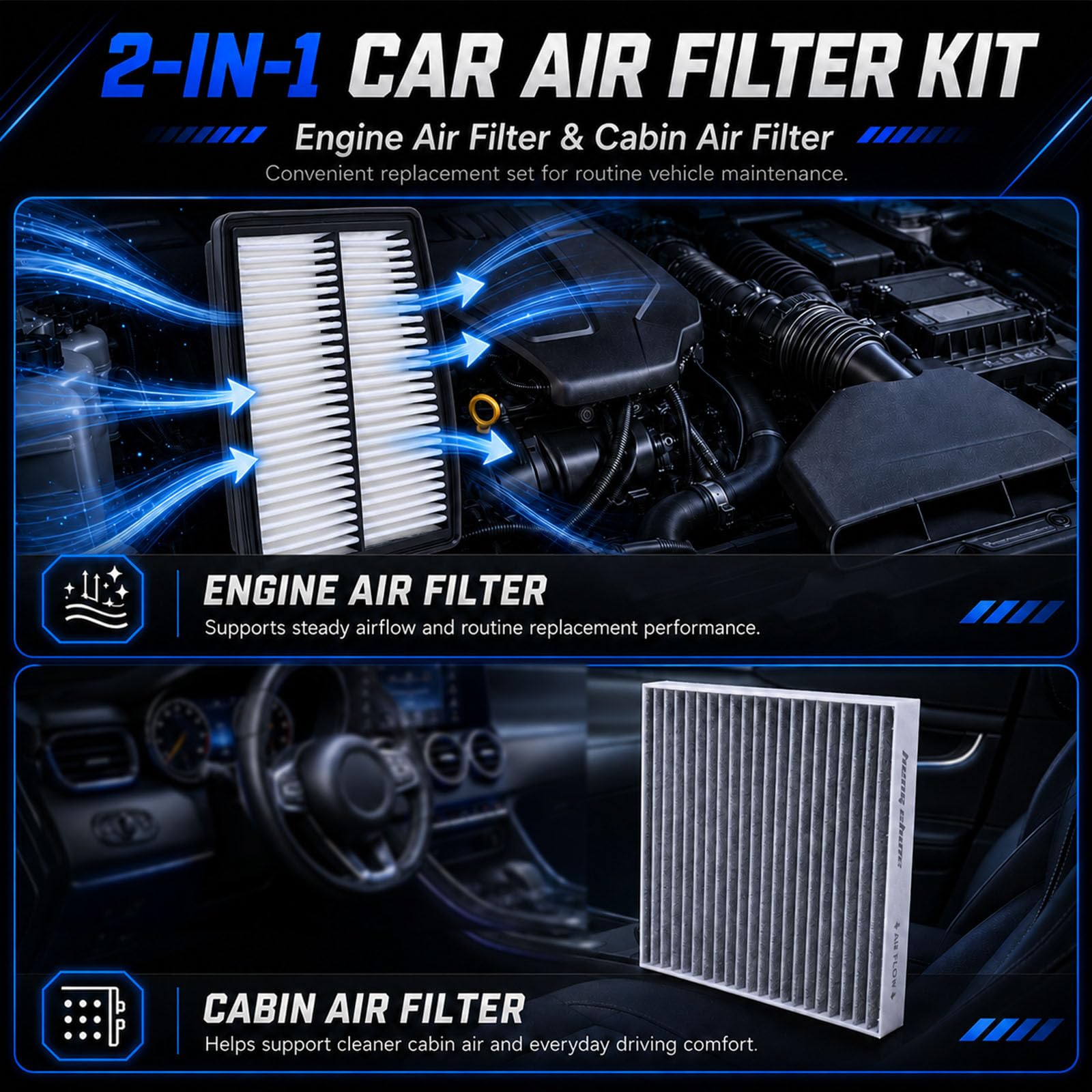 HengShine filters with a hybrid car on road illustrating reliable performance