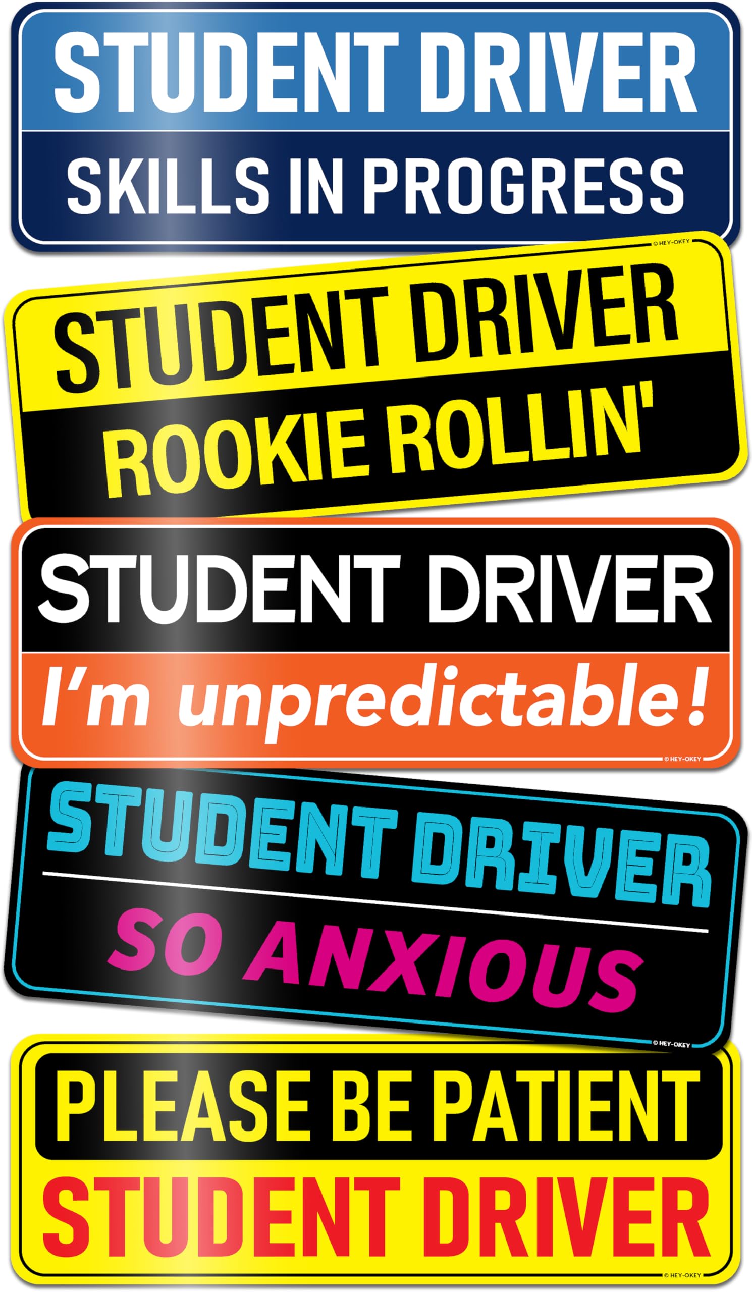 HEY-OKEY front view of 5-pack magnets showing visibility and humor