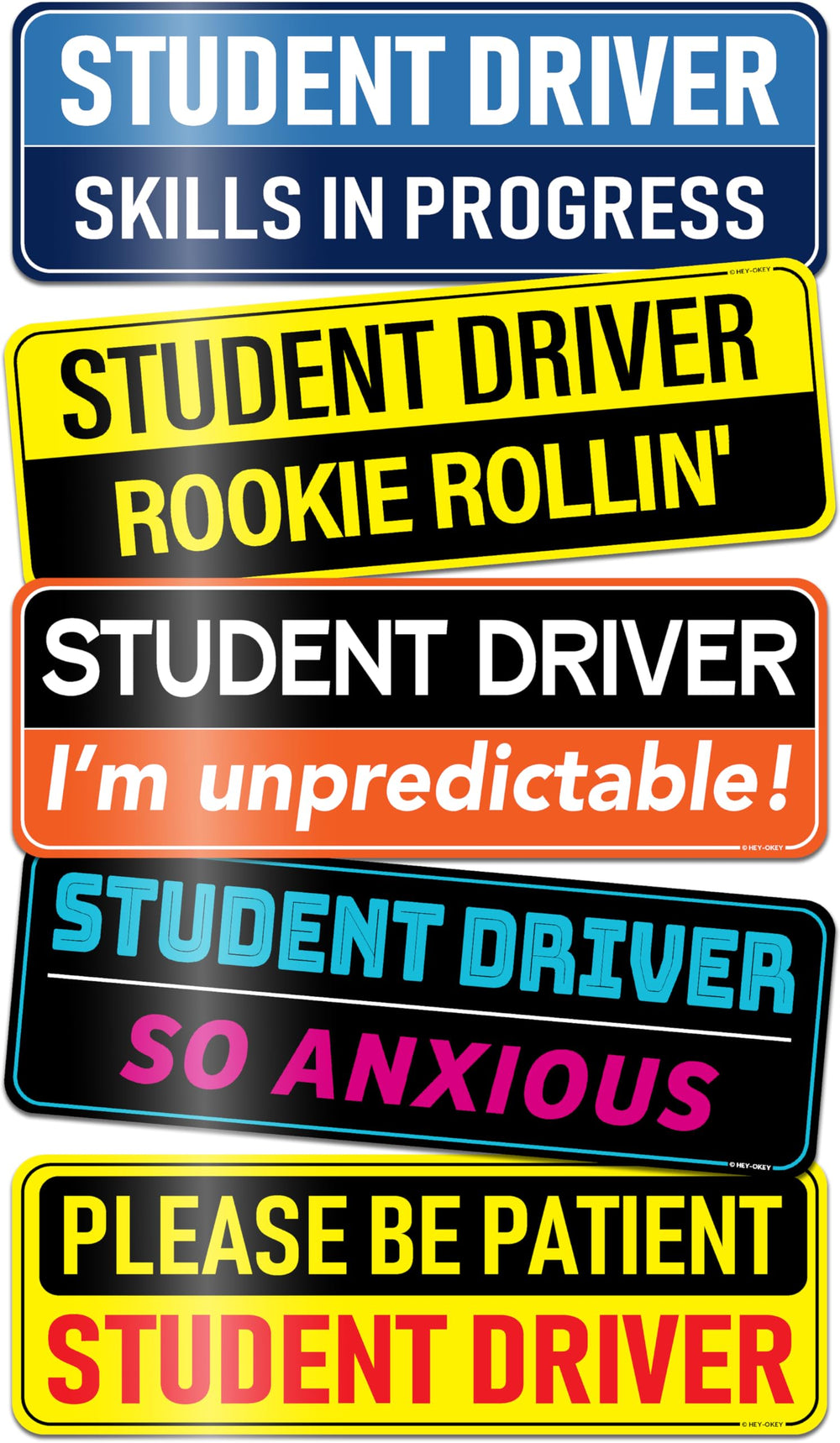 HEY-OKEY front view of 5-pack magnets showing visibility and humor