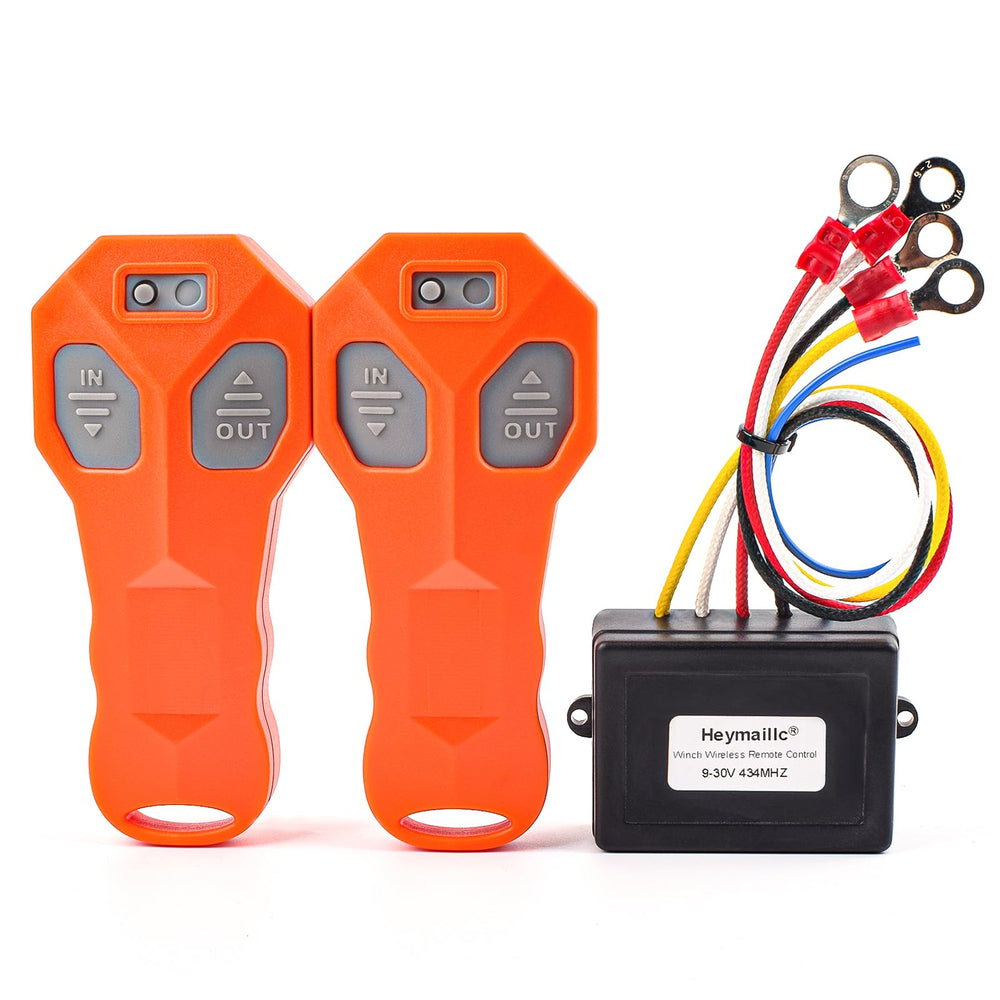 Heymaillc front packaging showing 2-pack remotes and receiver benefit easy setup