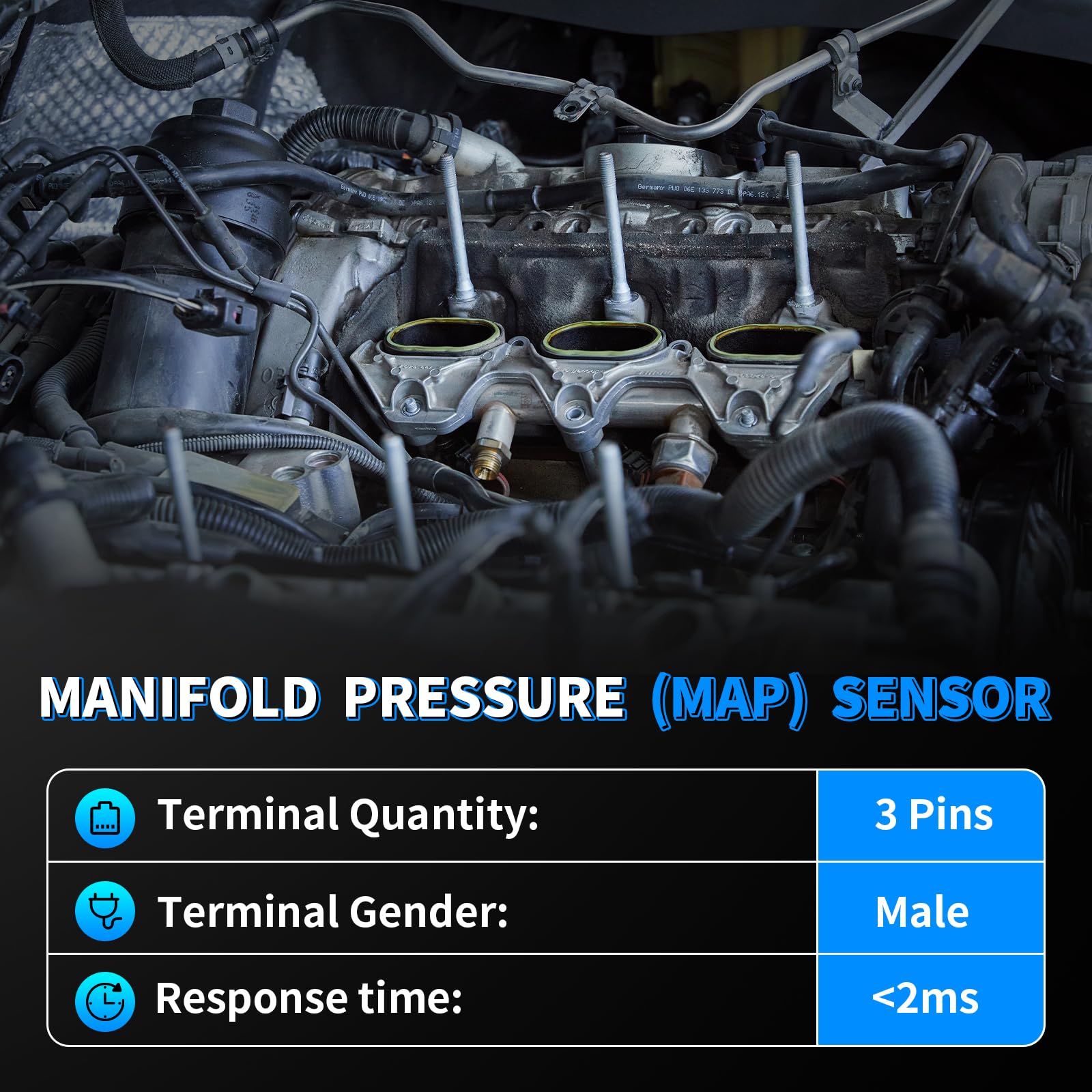 HHCSOP MAP sensor side profile showing compact design for tight engine bays