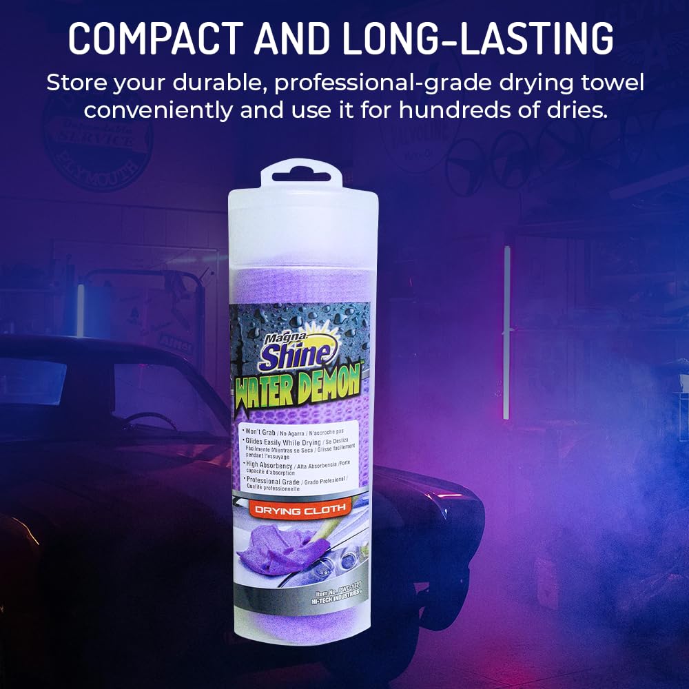 HI-TECH towel absorbing water from a boat deck for spot-free finishing on marine surfaces
