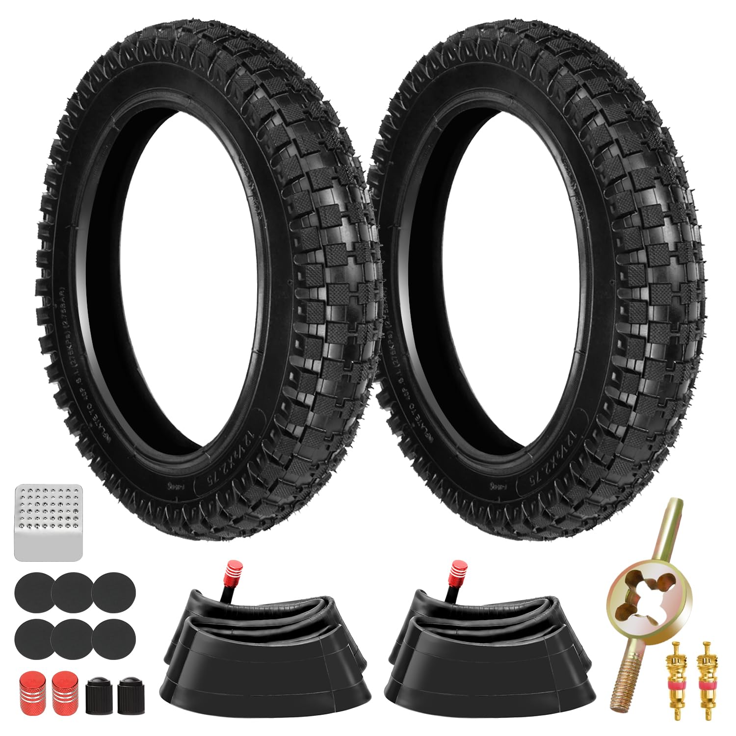 HIAORS front view of two tires and tubes showing ready-to-install kit and reliability
