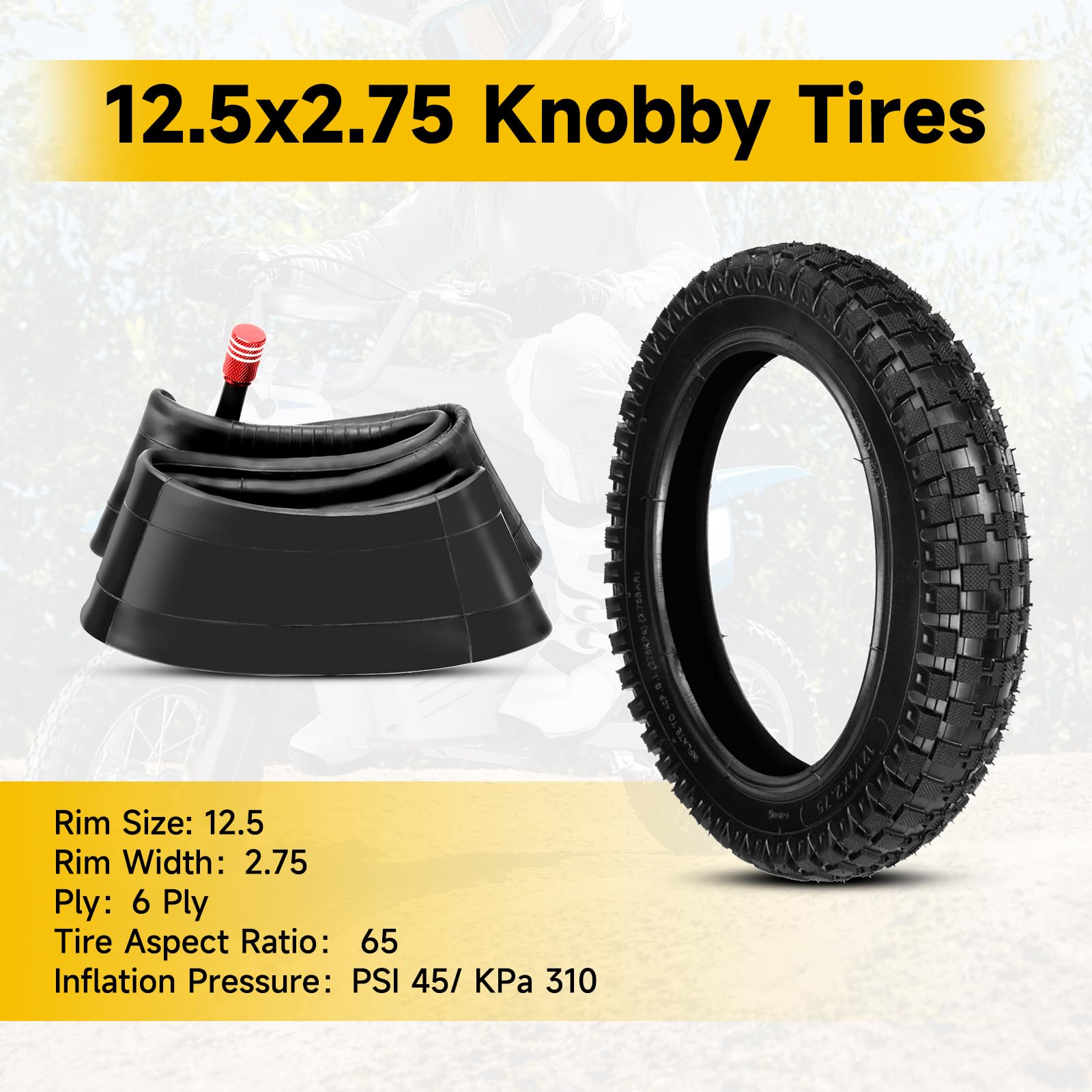HIAORS tire next to ruler for quick size comparison and accurate purchase