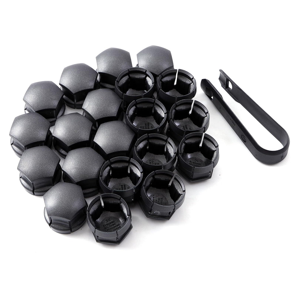 HIDOFILT front view of dark gray lug nut covers showing OEM look and protection