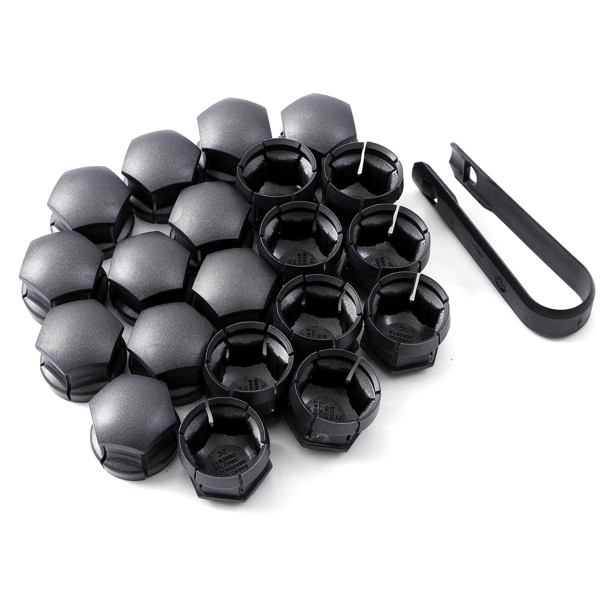 HIDOFILT front view of dark gray lug nut covers showing OEM look and protection