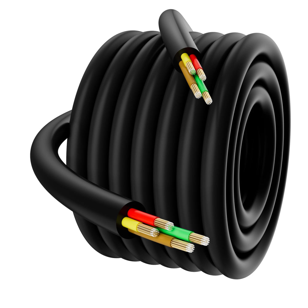 HiFind front view of 25 ft 14 AWG 4-conductor cable showing durable jacket and length benefit