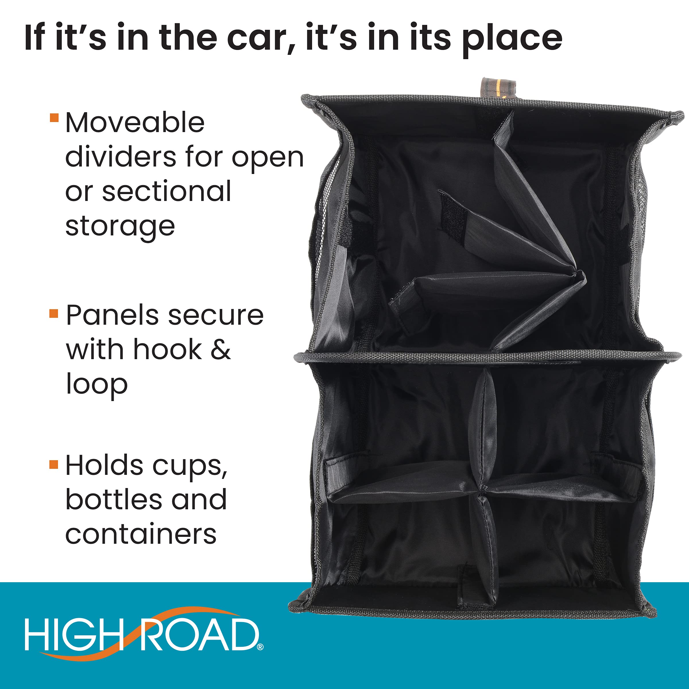 High Road open back bin with tablet and books for in-car entertainment storage