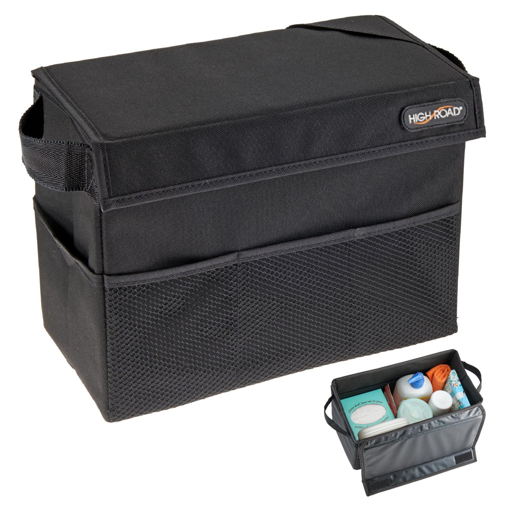 High Road Carganizer front view showing organized items and quick-access benefit