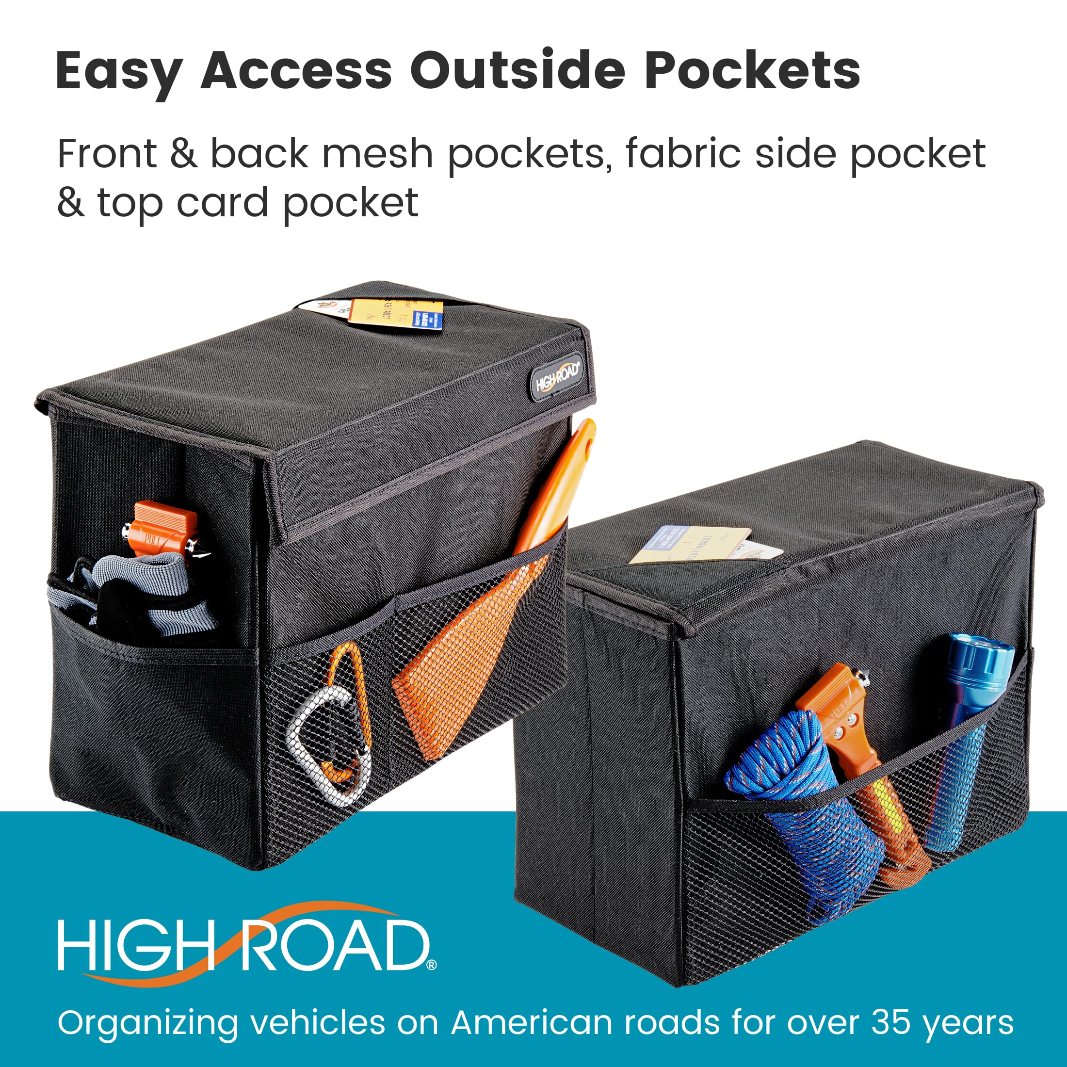 High Road Carganizer tucked in a trunk corner maximizing cargo space
