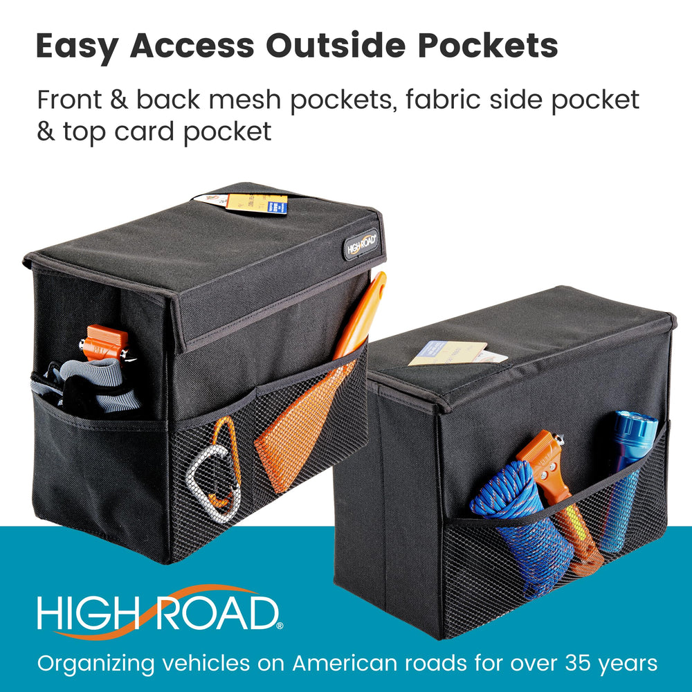 High Road Carganizer tucked in a trunk corner maximizing cargo space