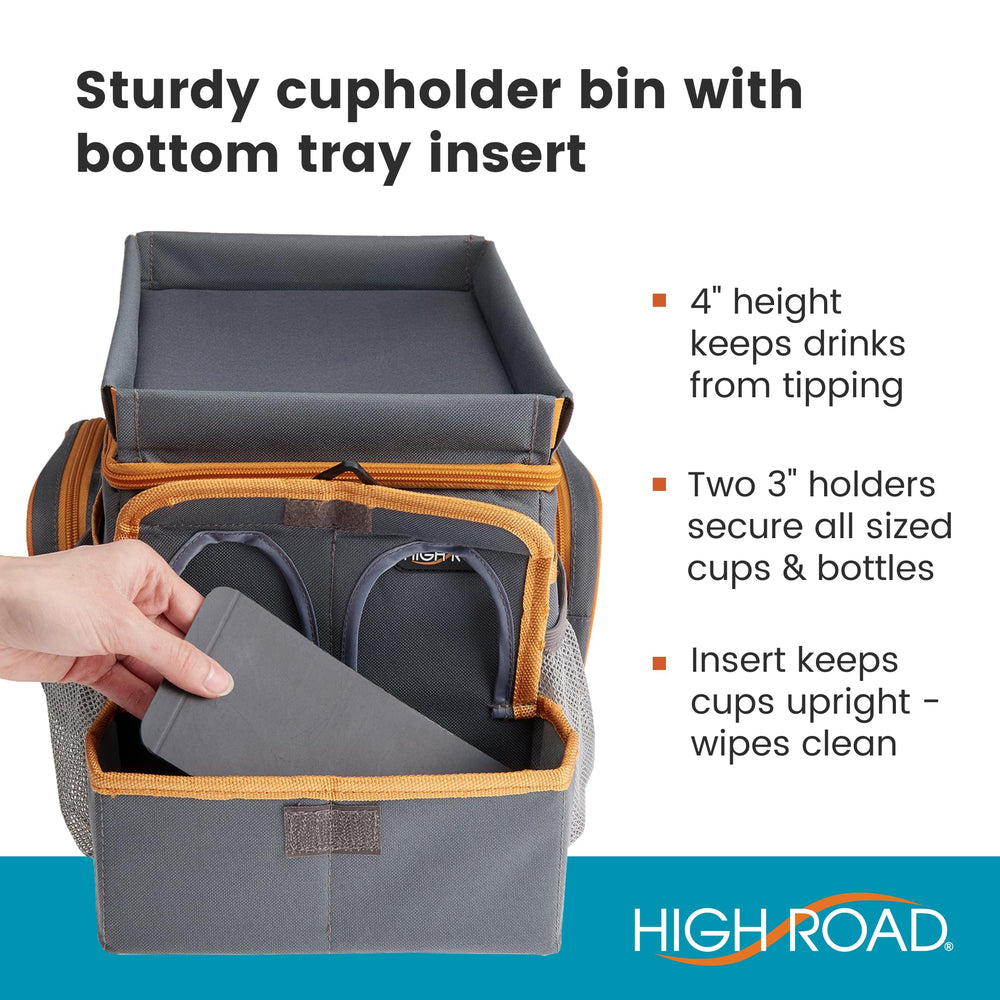High Road cup holders and lid converting to tray for hands-free meals